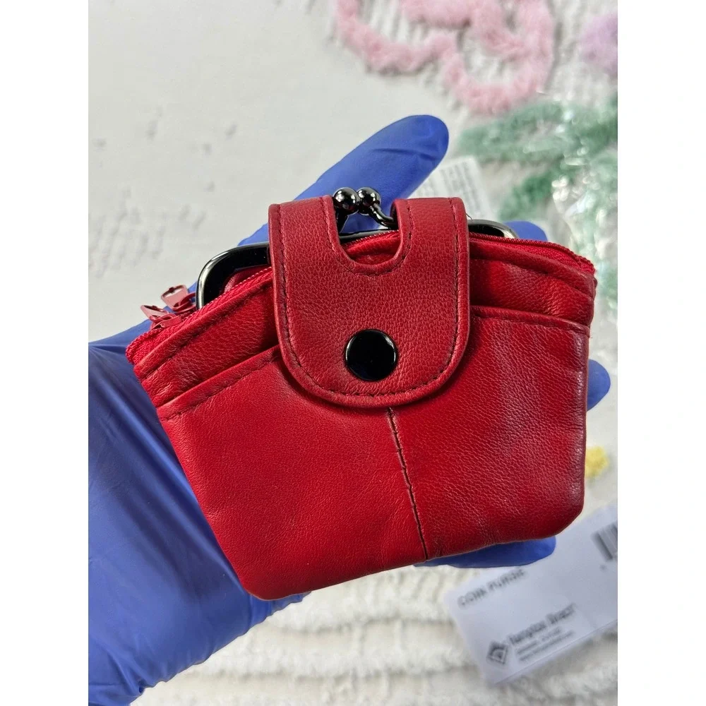 Hampton Direct Red Leather Coin Purse Kiss Lock Multi Pocket Wallet 62654 NEW